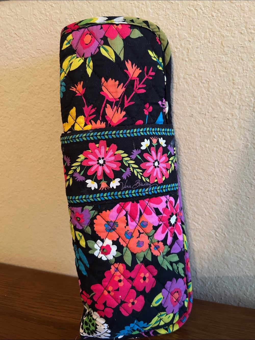 Black and floral vera Bradley flat iron holder